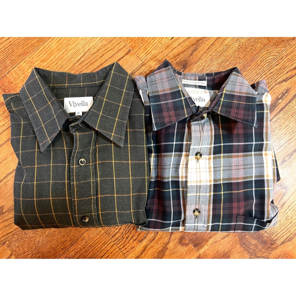 Lot of 2 Viyella Button‎ Down Shirt Bundle Cotton Wool Blend Size 16 41cm 2pk